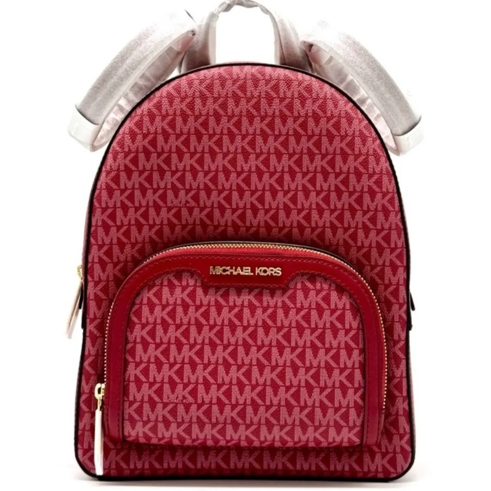 Michael Kors Jaycee Medium Signature Logo Backpack Cherry